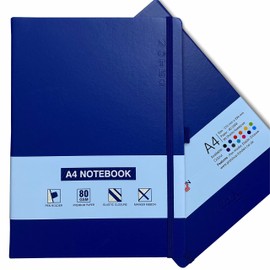 PRECIOUS LONDON A4 Notebook Hardback Ruled Notepad Notes Lined Journal Diary with Pen Holder Premium Quality Casebound Book (Royal Blue)