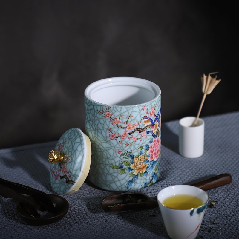Bicuzat Enamel Ceramic Tea Caddy Tea Canister Tea Storage Container