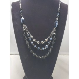 inter american Hematite antique silver link chain pewter/ silver beaded 3 row layered necklace