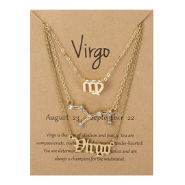 HUASAI 3Pcs Zodiac Necklace Set for Women: Virgo, Layered, Celestial, Space Themed, Perfect for Women and Girls