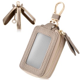 UriCase Smart Key Case, Storage for 2, Clear Window, Carabiner Included (Removable), Unisex, Compact Design, Large Capacity, Double Pockets, Compatible with Car and Home Keys, Multi-functional, beige