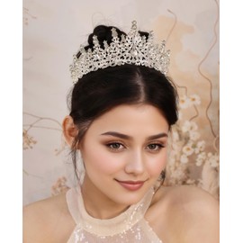 Yheahin Vintage Crystal Crown and Tiara for Women Bridal Wedding Rhinestone Tiara Princess Queen Crown Gothic Black Tiara Headpieces for Cosplay Costume Birthday Party (Silver)