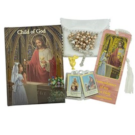 First Holy Communion Gift Set | Catholic Prayer Kit for Children | Includes Mass Missal, Bookmark, Scapular, Rosary, Pouch, and Pin | Black, Rose, or White for Boys and Girls (Rose)