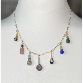 Unbranded Gold Paperclip Necklace With Beaded Charms