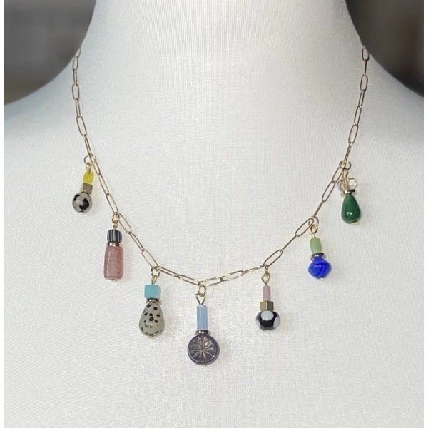 Unbranded Gold Paperclip Necklace With Beaded Charms