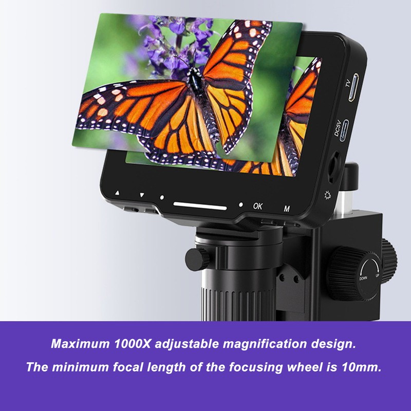 Digital Microscope 4.3in IPS Screen 1000X Inspection Microscope with LED