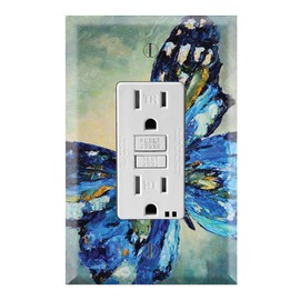Graphics Wallplates - Blue Butterfly Painting - Single Rocker/GFCI Outlet Wall Plate Cover