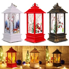 Spencer Tall Vintage Santa Claus Flameless Lanterns with LED Candle for Christmas Ornaments Decor Home Party Patio Decorative (Red, 7.87" Tall)