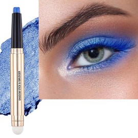 SAUBZEAN Blue Eyeshadow Stick Makeup, Highlighter Matte Cream Eye Shadow Pencil, Waterproof Hypoallergenic Long Lasting Crayon, Glitter Primer Palette Shimmer Eyeliner Pen wiht Soft Brush
