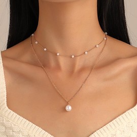 Dainty Gold Pearl Choker Necklace Tiny Imitation Pearl Pendant Necklaces Layered Pearl Necklaces Pearl Jewelry Gift for Women-D Style