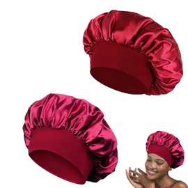 2 Stück Seidenhaube zum Schlafen,Silk Bonnet,Satin Haarhaube für Die Nacht,Sleep Cap,Schlafhaube Haare Schützen Kopfbedeckung,Haar Haube zum Schlafen mit Gummizug für Damen und Mädchen (Burgunderrot)