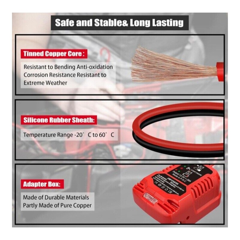 D&W Tools 🇺🇸 Jumper Cables for Milwaukee 18V M18 Batteries