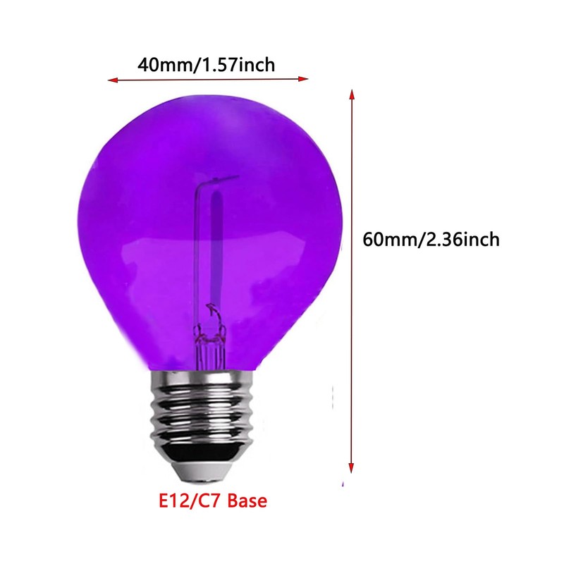 G40 Light Bulbs Replacement Purple 1W Shatterproof Plastic LED Globe