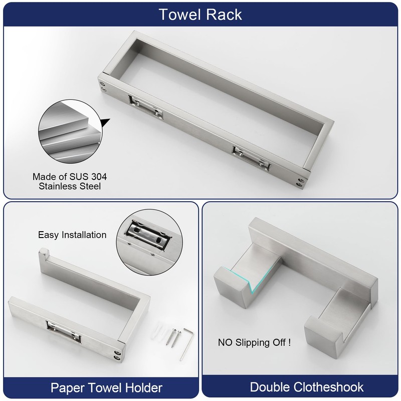 3 Pieces Bathroom Hardware Accessories Set, Set SUS304 Stainless Steel