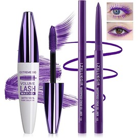 Purple Mascara and Eyeliner Set,5D Colored Volume and Length Waterproof,Purple Mascara for Eyelashes,Natural Lengthening Curling,Suitable for Women