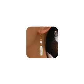 Unique Boho White Pearl Long Tassel Earrings Dangling for Women Trendy, Statement Irregular Pearl Drop Dangle Earring Party Jewelry Accessories Gift (Gold L)
