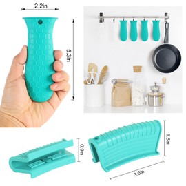 4 Pcs Non-Slip Silicone Hot Handle Holder & Assist Grips, Potholder for Cast Iron Skillets, Heat Resistant Handle Cover Sleeve for Frying Pans, Casserole, Cookware Handles, Lake Blue