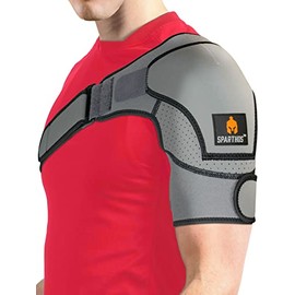 Sparthos Soporte de hombro - Manga de apoyo y compresión para desgarro del manguito rotador, alivio del dolor de la articulación AC - Envoltura inmovilizadora del brazo, bolsillo para paquete de hielo