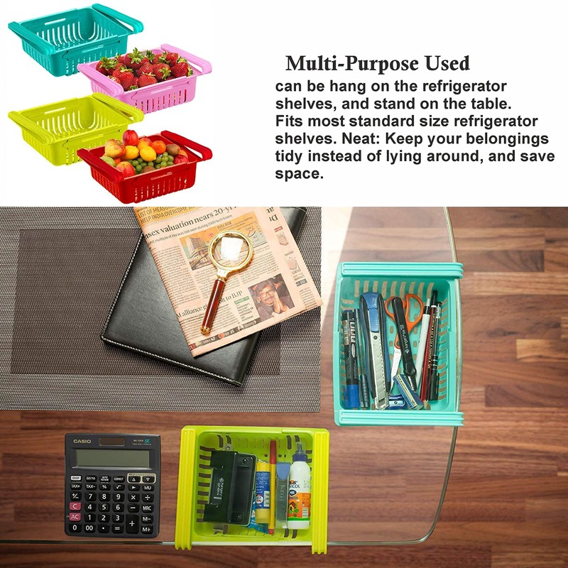 SUL Fridge Drawer Organisers, Plastic Kitchen Pull-Out Retractable Drawer Organizer,