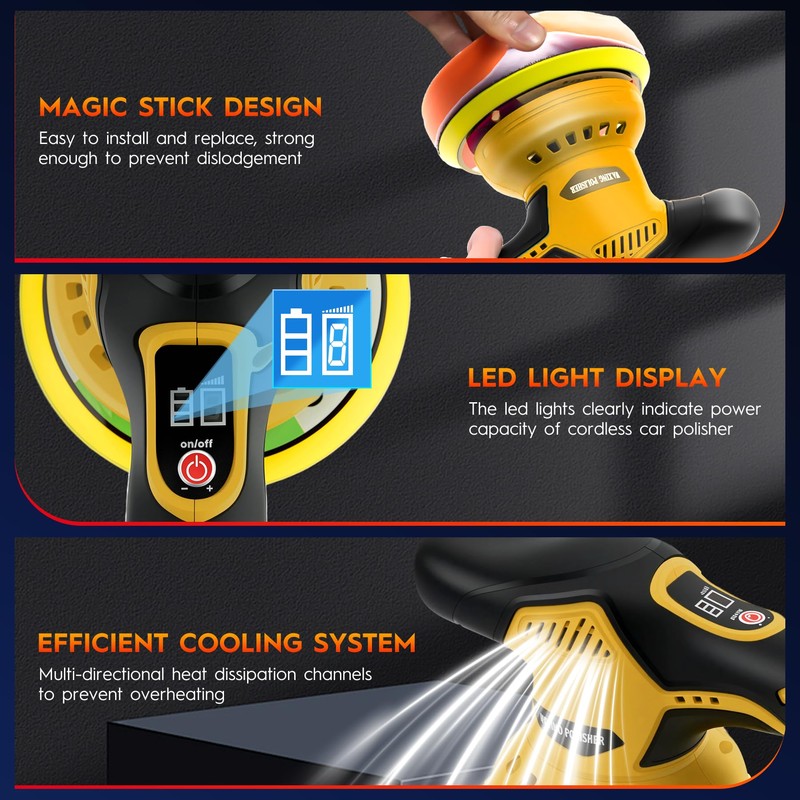 Cordless Car Buffer Polisher, 6 Inch Orbital Polisher Kit with