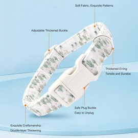 Summer Cactus Dog Collar for Small Dogs, Cute White Puppy Collar with Quick Release Buckle for Boy Girl Female Dogs, White Cactus-S