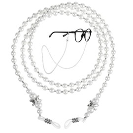 CIATBYYJ Glasses Chain Pearl White Eyeglass Chain for Women, Elegant Glasses Strap Stylish Beaded Sunglass Chains String Bead Holders Around Neck for Ladies Girls
