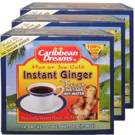 Caribbean Dreams Instant Ginger Tea, Unsweetened, 18g (Pack of 3) - Total 42 Tea Bags