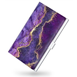 xiviers Business Card Holder，Color Printing Men's and Women's Business Card Case，Ultra-Thin Metal Business Card Organizer，Carry-on Pocket Wallet Business Card Holder,Purple Marble