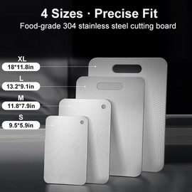 Stainless Steel Cutting Board, Non-Toxic Cutting Board for Kitchen, Latest Texture Design Reduces Knife Marks, Anti-Slip Surface, Knife-Friendly, Perfect for Cutting Meat, Fruits, Bread(M Size)