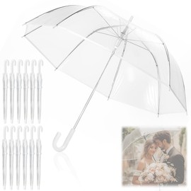 GSYUWIH 12 Pcs Wedding Umbrella Bulk,with J Hook Handle,Auto Open Stick Clear Umbrellas,Large Windproof Bubble Umbrella for Wedding Party, Birthday, Outdoor Interactive, Photography