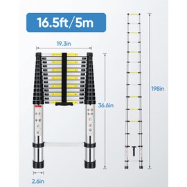 Telescoping Ladder, 16.5 FT Aluminum Collapsible Extension Ladder, 330 LBS Capacity Replace with 2 Non-Slip Feet, Portable Multi-Purpose Compact Ladder for Home, RV, Loft, Outdoor Work