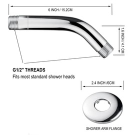JINYOMFLY Shower Arm Shower Arm 6 Inch Round Wall Arm Shower Arm with Decorative Flange Cover, Shower Arm Wall Arm for Overhead Shower, Shower Extension Arms Pipe for Bathroom, G1/2 Inch Thread,