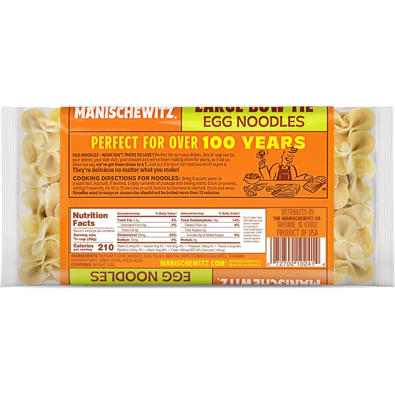 Manischewitz Farfalle Pasta | Large Bow Tie Egg Noodles 7oz