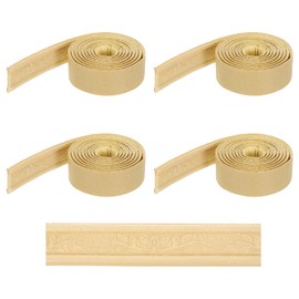 HARFINGTON 4pcs 3D Wall Edging Self-Adhesive 90"x1.57" Flexible Peel and Stick Molding Trim for Wall Mirror Door Wardrobe Gap Sealing Frame Lines, Gold Tone