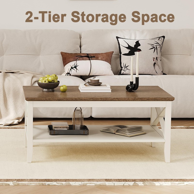 ChooChoo Farmhouse Coffee Table, Wooden Coffee Tables with Thicker Legs,