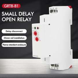Jadeshay GRT8-B1 Mini Power Off Delay Time Relay, 12-240V AC/DC Adjustable 0.1s to 10 Days, DIN Rail Mount, LED Status Indicator