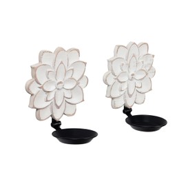Candle Wall Sconces Set of Two Farmhouse, Handcarved Wall Candle Holders Decorative, Flower Pattern Wall Candle Sconce Wood, Distressed Finish Rustic Candle Holder Wall Decor for Living Room, Hallway