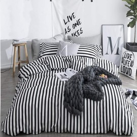 CLOTHKNOW Striped Full Comforter Set 3Pcs Black and White Bedding Comforter Sets Farmhouse Comforter Full Size Ticking Stripes Full Size Comforter Sets
