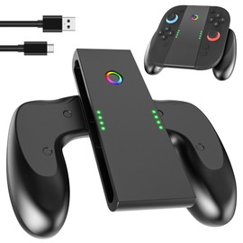 FUNDIARY Charging Grip, Ergomonic Comfort Grip for Nintendo Switch 2 Controllers, Portable Charger Dock with USB-C Cable and Seven-Color Charging Light Indicators, High Speed Charge While Play