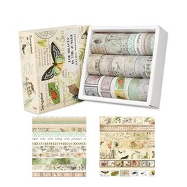 18 Rollos de Cinta Adhesiva Vintage Butterfly Botanical Nature Washi Cinta para Bullet Journal, DIY, Scrapbooking, Blocs de notas, Envoltura de regalos, Artes y Manualidades