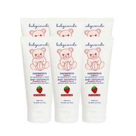 Babycoccole Set of 6 Toothpaste for Children 0-6 Years with Natural Strawberry Flavour, Strengthens Teeth, Prevents Caries, Correct Fluorine, Calcium and Vitamins - 6 x 75ml