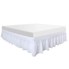 PiccoCasa Polyester Wrap Around Bed Skirt,Elastic Dust Ruffles Bedskirts,Fade & Wrinkle,No Lift Mattress,Three Fabric Sides with 16 Inch Drop Snow White Full