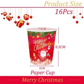 YAAVAAW 16Pcs Christmas Party Paper Cups,Merry Christmas Tableware Decor Red Santa Snowman Elk Pattern Disposable Paper Cups Xmas Dinner Cups for Birthday Christmas Party Supplies Table Decorations