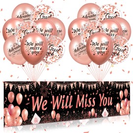 Rose Gold We Will Miss You Party Decorations - Banner and 18Pcs Good Luck Balloons for Farewell, Going Away, Retirement, Graduation, Goodbye Party