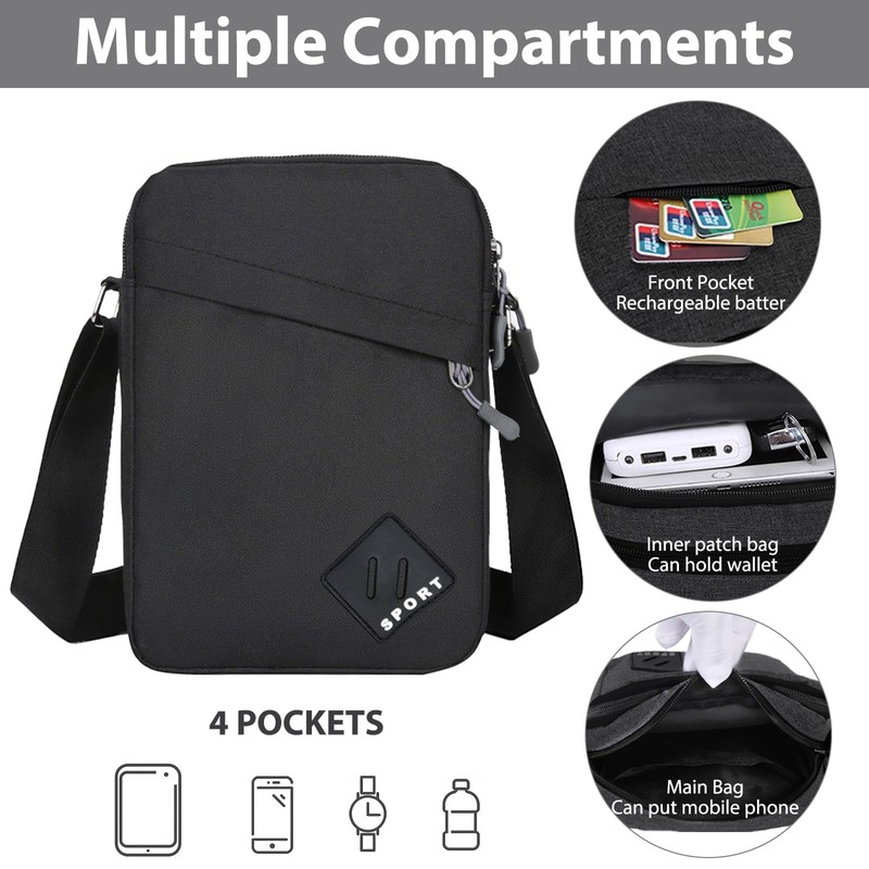 Uirheurd Men's Small Shoulder Bag, Black (black-1)