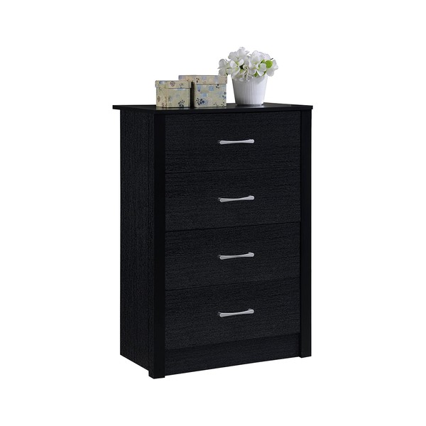 Hodedah 4-Drawer Chest Dresser, 40.3 in. H x 27.5 in. W x 15.5 in. D, Black