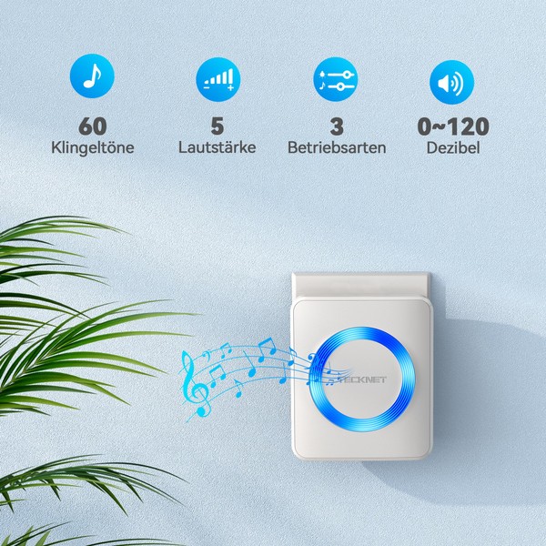 TECKNET TECKNET Funkklingel, Kabellose Trklingel Funk Set 400m Reichweite, IP65