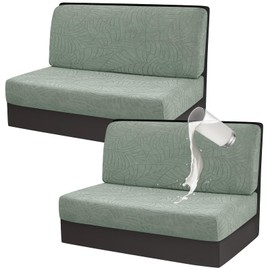 Gollense RV Dinette Cushion Covers, Waterproof Jacquard Stretch Camper Bench Seat Slipcover, Sectional Replacement Loveseat Protector for Trailer Van, 2 Backrest Cover & 2 Bench Cover (Grayish Green)