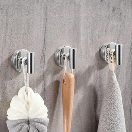 Towel Hooks Shower Suction Hook Towel Hanger for Bathroom Hanging Coat, Robe, Removable Wall Mounted Hook for Bedroom Kitchen Hotel Pool Chrome(2-Pack)