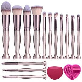 BS-MALL Juego de brochas de maquillaje para base sintética de alta calidad, correctores, sombras de ojos, maquillaje, 14 piezas, con esponja de...    